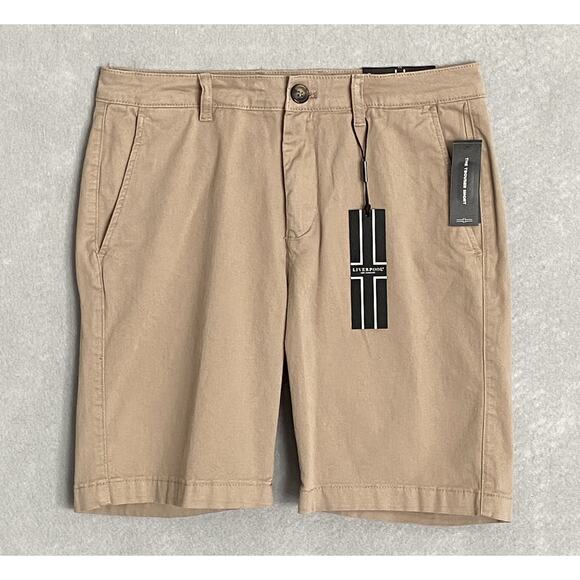 Liverpool Los Angeles Men's 30W Khaki Trouser Short Stretch Flat Front NEW - Picture 2 of 13